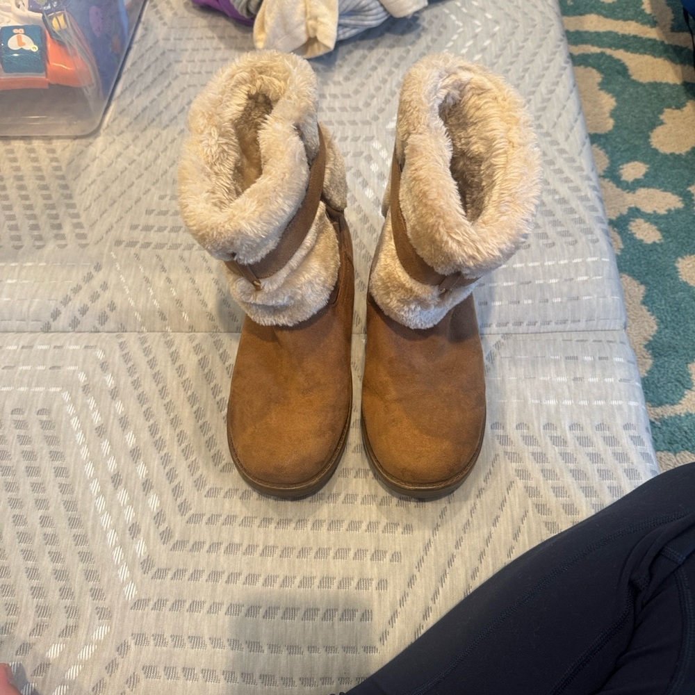 G by Guess Tan Ankle Boots with Plush Fur